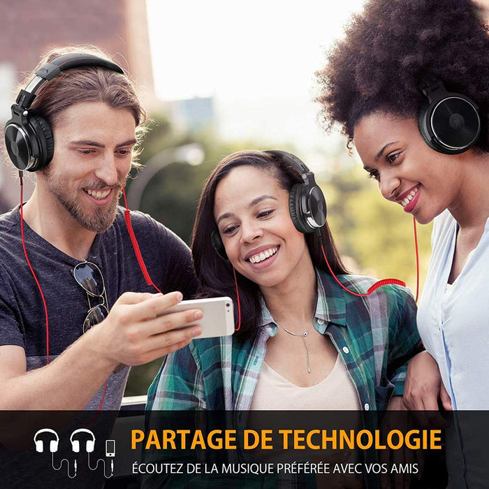 Casque DJ, OneOdio Pro10 Casque Audio Studio Professionnel, Casque Filaire, Casque de Monitoring, Son Parfait pour Synthétiseur PC TV Tablette Smartphone (Noir)