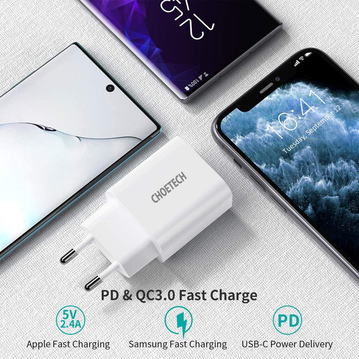 Chargeur CHOETECH USB C, Chargeur Mural Double USB C 40 W avec Alimentation 3.0 Compatible avec iPhone 12/12 Pro / 12 Pro Max / 12 Mini/Se 2020, iPad Pro, AirPods, Google Pixel 5, etc.