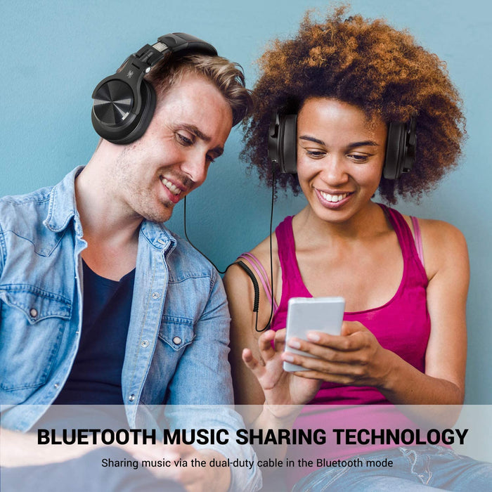 Casque Bluetooth 50 Heures d’Autonomie OneOdio A70 Casque Audio Sans Fil avec Microphone Antibruit CVC 8.0, Casque Studio, Casque Monitoring, Compatible Smartphone Tablette PC Piano Guitare AMP (Noir)
