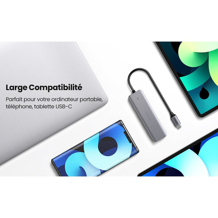 UGREEN Hub USB C 4 Ports USB 3.0 Adaptateur USB Type C Hub pour Macbook Pro Macbook Air 2020 Dell XPS USB C Smartphones Tablettes avec Port de Charge Micro USB