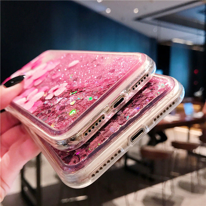 Coque iPhone fleurs et paillettes roses