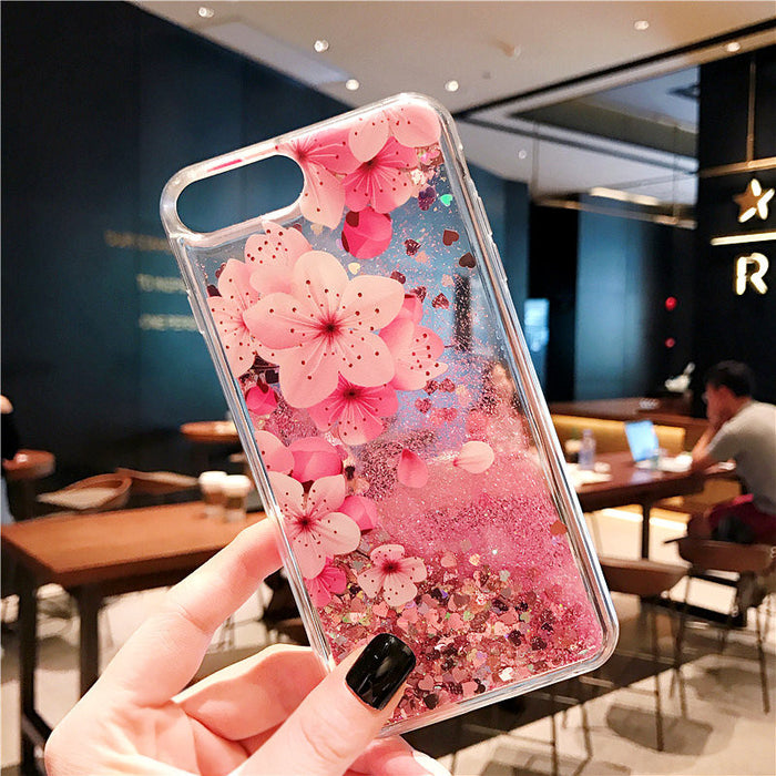 Coque iPhone fleurs et paillettes roses