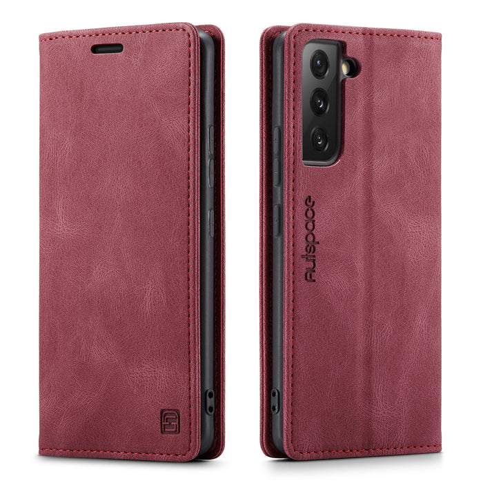 Autspace - Etui Samsung en cuir, magnétique Bordeaux Rouge