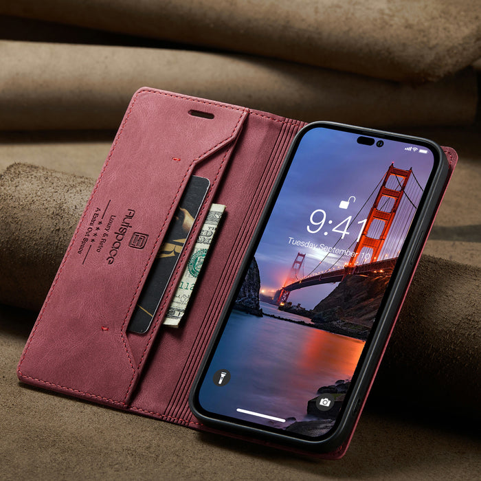 Autspace - Etui iPhone en cuir, magnétique Bordeaux Rouge