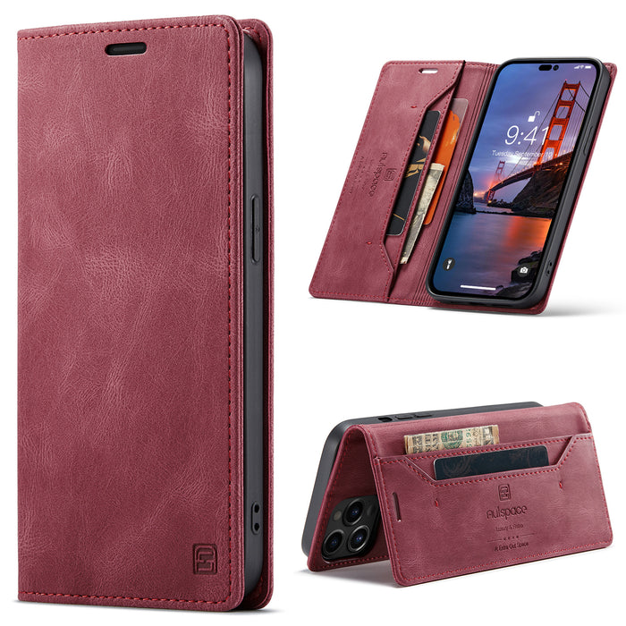Autspace - Etui iPhone en cuir, magnétique Bordeaux Rouge