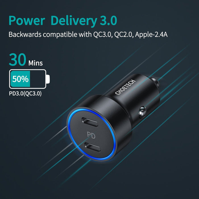 CHOETECH- Chargeur de Voiture 40W - 2 ports USB-C