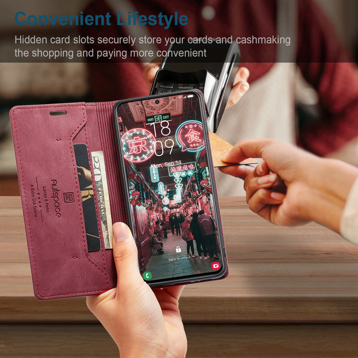 Autspace - Etui iPhone en cuir, magnétique Bordeaux Rouge