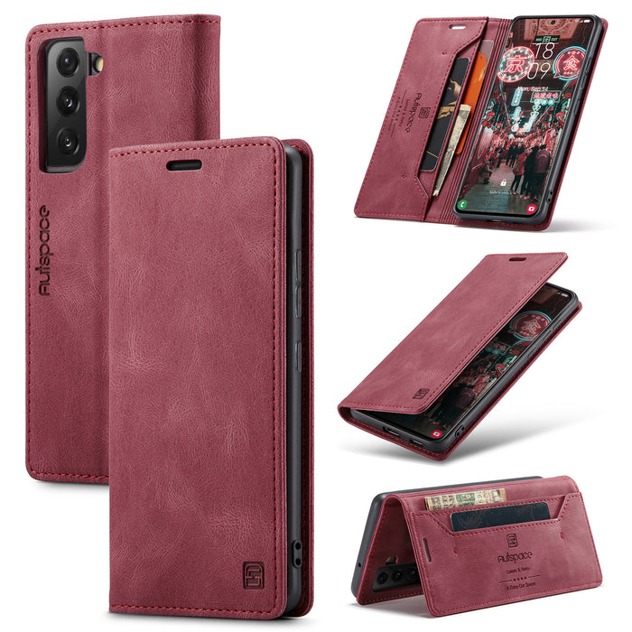 Autspace - Etui Samsung en cuir, magnétique Bordeaux Rouge