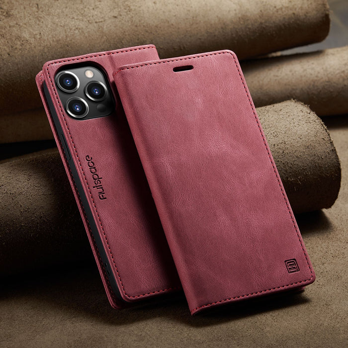 Autspace - Etui iPhone en cuir, magnétique Bordeaux Rouge