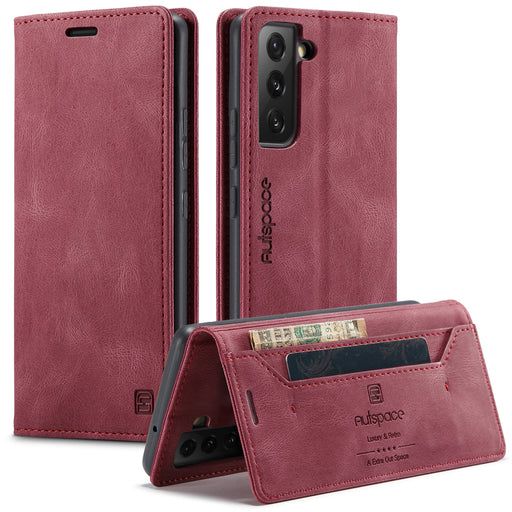 Autspace - Etui Samsung en cuir, magnétique Bordeaux Rouge