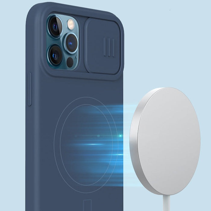 Nillkin - Coque magnétique silicone iPhone 12 12Pro protection caméra Bleu