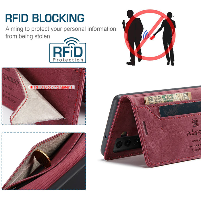 Autspace - Etui Samsung en cuir, magnétique Bordeaux Rouge