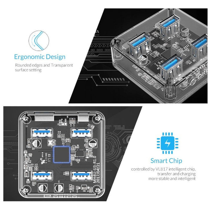 ORICO - Hub carré 4 ports USB 3.0, transparent