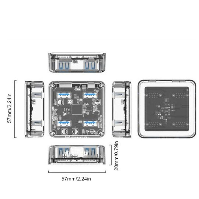 ORICO - Hub carré 4 ports USB 3.0, transparent