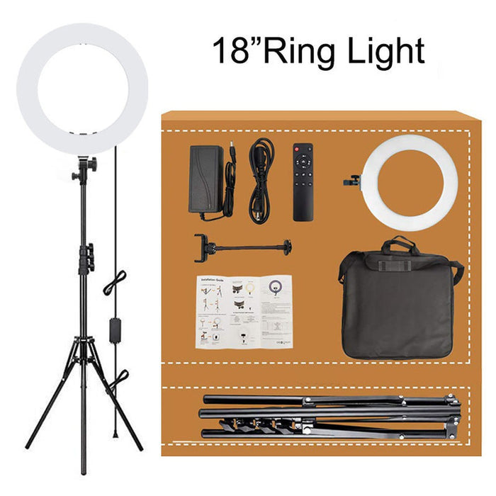 Ring light - Anneau lumineux 18‘’ avec trépied 1,70m et télécommande Bluetooth - Blanc
