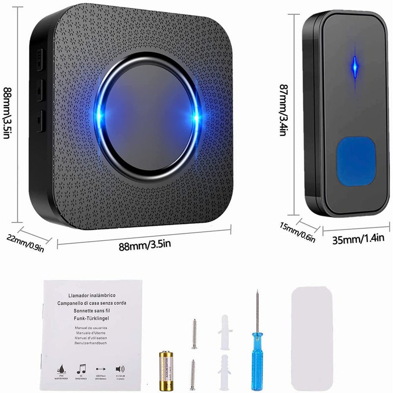 Sonnette sans fil, 55 mélodies, 5 niveaux de volume, IP55, portée 300 Mètres