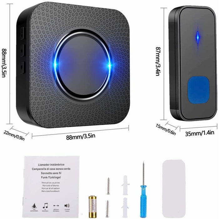 Sonnette sans fil, 55 mélodies, 5 niveaux de volume, IP55, portée 300 Mètres