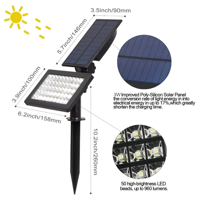 Spot LED solaire 50leds 200lm pour jardin, étanche-Spots solaires pour jardin-Tektek