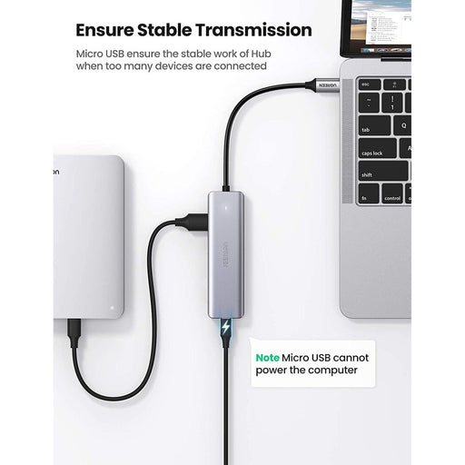 UGREEN - Hub 4 ports USB 3.0 + 1 port Micro USB, entrée USB-C