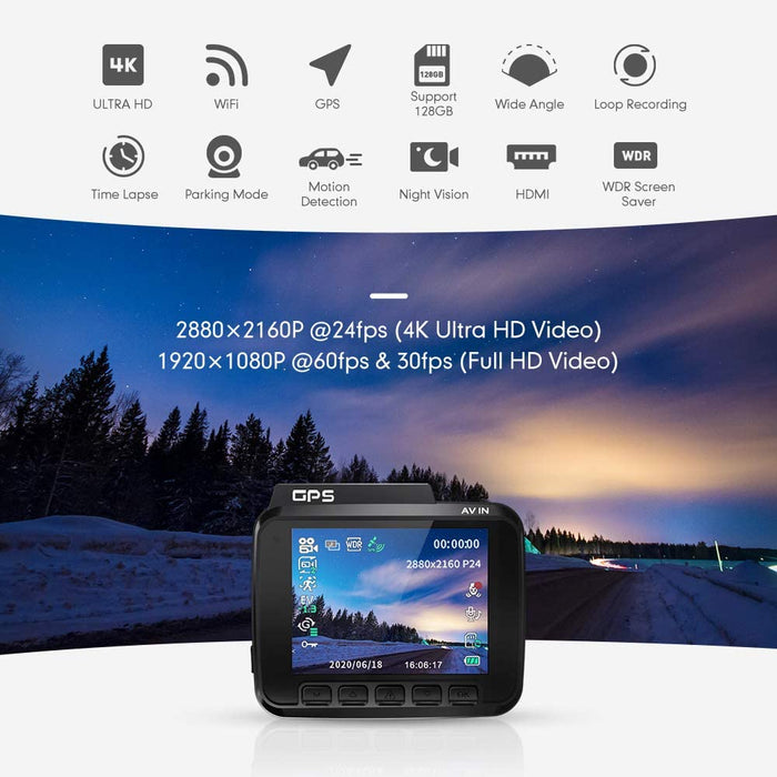 Azdome - Caméra embarquée double (avant + arrière), résolution Ultra HD, GPS, mode parking, Vision Nocturne, détection de chocs