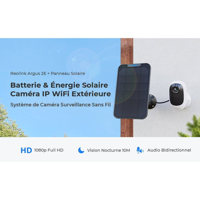 Reolink Argus 2E - Caméra solaire Wifi FHD 1080P avec carte SD Kingston 32Go inclus
