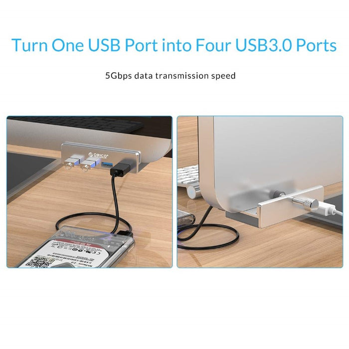 ORICO - Hub carré 4 ports USB 3.0 en aluminium avec clip de fixation