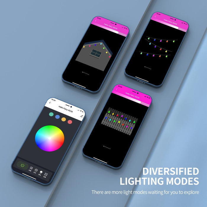 Guirlande solaire multicolore 13m 30 ampoules connectée (Bluetooth)