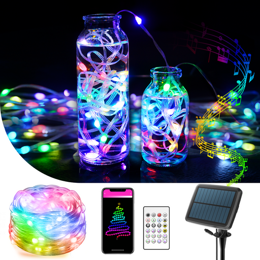 Guirlande solaire multicolore 10m 66 leds connectée (Bluetooth)