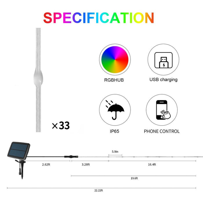 Guirlande solaire multicolore 10m 66 leds connectée (Bluetooth)