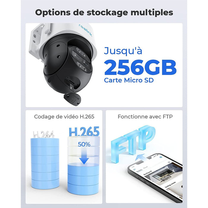 Reolink Trackmix Wifi - Caméra extérieure 4K 8MP, double objectif 360° - Suivi de mouvement et zoom automatique