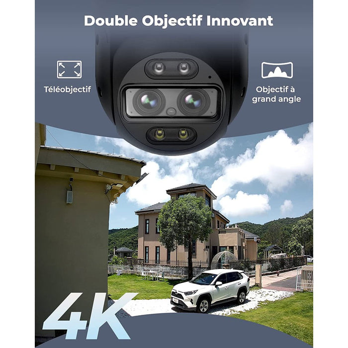 Reolink Trackmix Wifi - Caméra extérieure 4K 8MP, double objectif 360° - Suivi de mouvement et zoom automatique