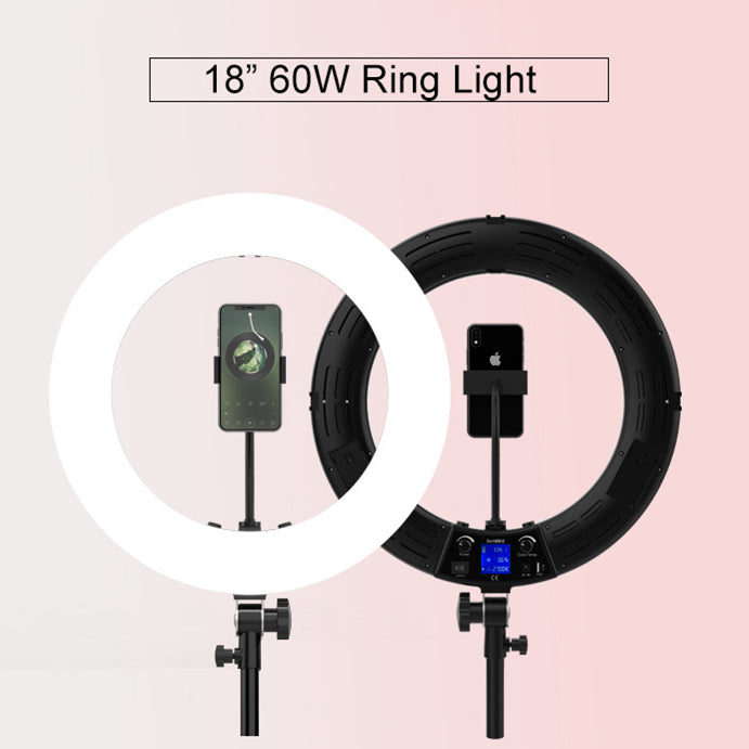 Ring light - Anneau lumineux 18‘’ avec trépied 1,70m et télécommande Bluetooth - Blanc