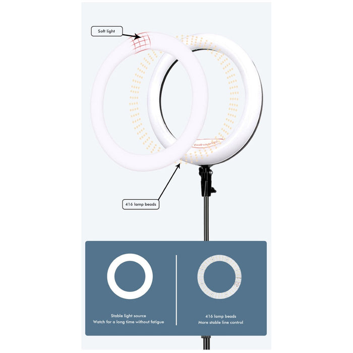 Ring light - Anneau lumineux 13‘’ avec trépied 1,60m et télécommande Bluetooth Blanc