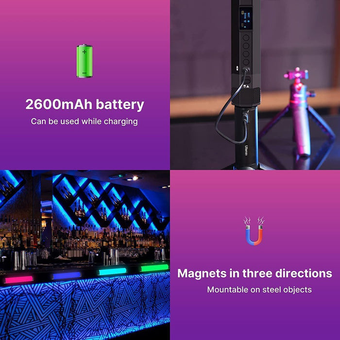Ulanzi VL110RGB - Tube vidéo multicolore, sans fil et rechargeable