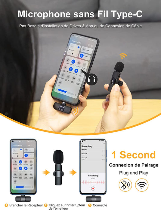 Moman CP1(C) - Microphone cravate Bluetooth pour Android (type-C)