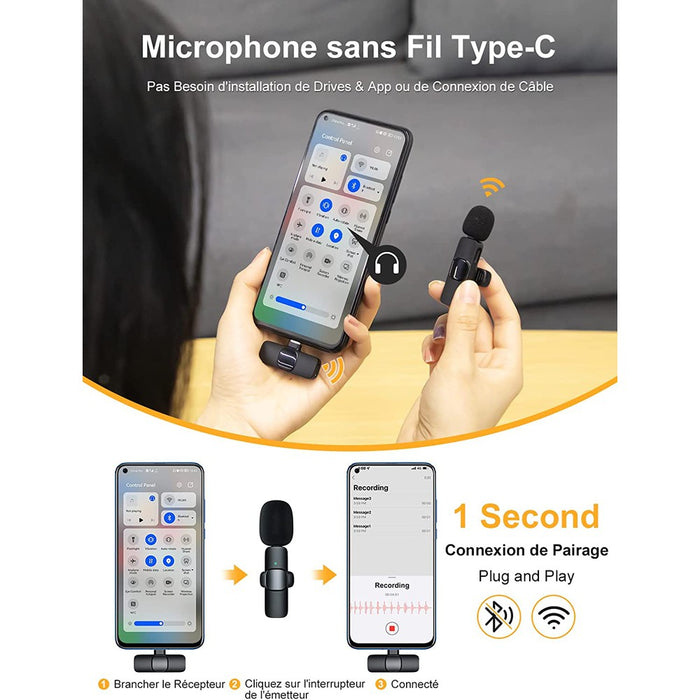 Moman CP1(C) - Microphone cravate Bluetooth pour Android (type-C)