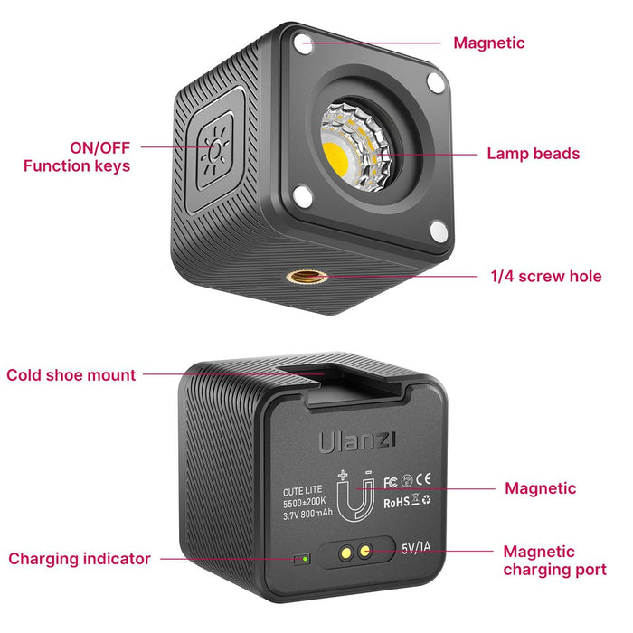 Ulanzi L2 - Projecteur LED Blanc froid 6500K rechargeable, étanche